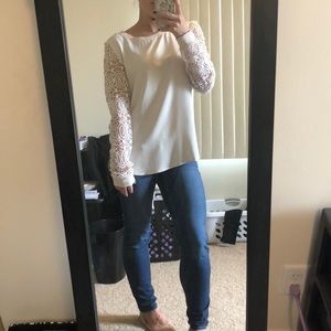 LOFT blouse with lace sleeves